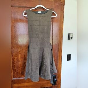 Calvin Klein Olive Green Flared Tank Midi Dress with Belt Size P